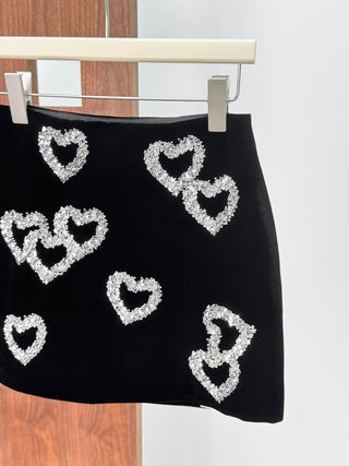 Velvet Mini Skort with Crystal Heart Embellishments