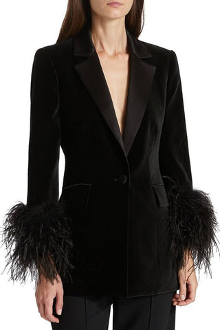 Velvet Feather Cuff Long Sleeve Blazer