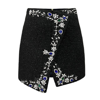 Embellished Tweed Mini Skirt with Jewel and Pearl Detailing