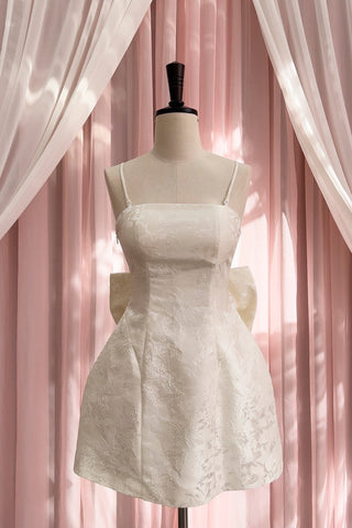 Pink Embroidered Lace Mini Dress with Back Bow & Corset Detailing