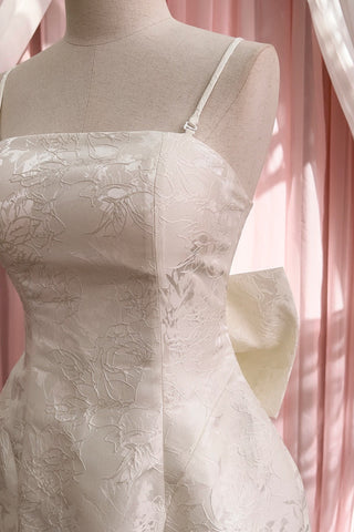 Pink Embroidered Lace Mini Dress with Back Bow & Corset Detailing