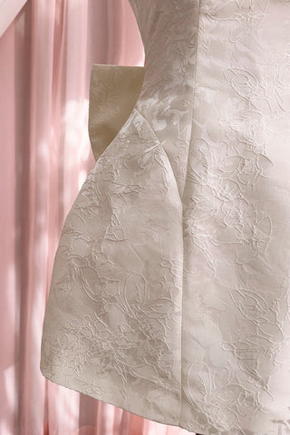 Pink Embroidered Lace Mini Dress with Back Bow & Corset Detailing