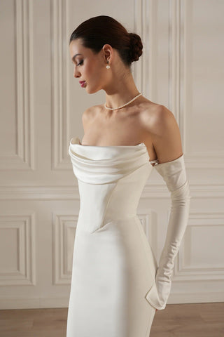 Elegant Mermaid Evening Long Dress with Draped Bust and Matching Gloves