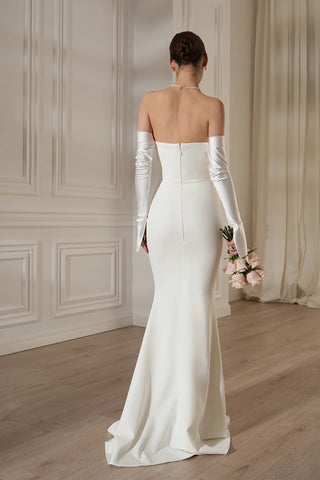 Elegant Mermaid Evening Long Dress with Draped Bust and Matching Gloves