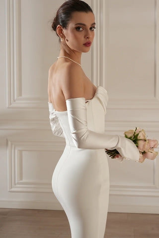Elegant Mermaid Evening Long Dress with Draped Bust and Matching Gloves