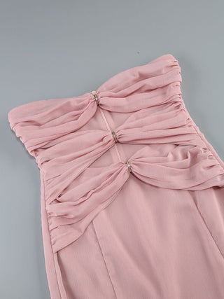 Blush Halter Cutout Maxi Dress – Sheer Chiffon with Crystal Rings