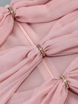 Blush Halter Cutout Maxi Dress – Sheer Chiffon with Crystal Rings