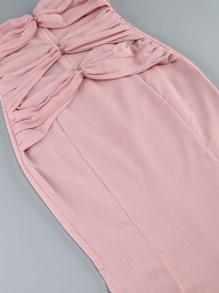 Blush Halter Cutout Maxi Dress – Sheer Chiffon with Crystal Rings