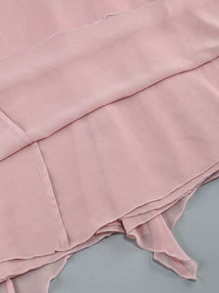 Blush Halter Cutout Maxi Dress – Sheer Chiffon with Crystal Rings