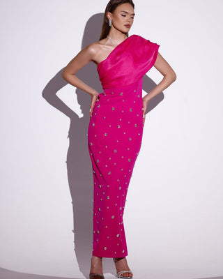 One-Shoulder Diamond-Embellished Bandage Tall Dress