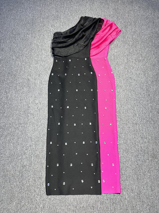 One-Shoulder Diamond-Embellished Bandage Tall Dress