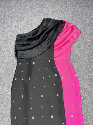 One-Shoulder Diamond-Embellished Bandage Tall Dress