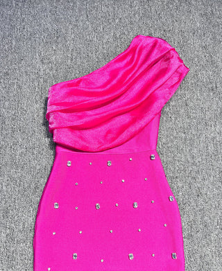 One-Shoulder Diamond-Embellished Bandage Tall Dress