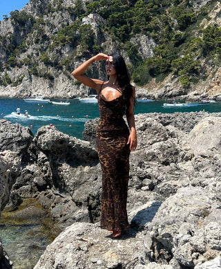 Leopard See Through Backless Long Dress