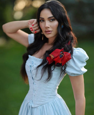 Puff Sleeve Light Blue Back Tie  Corset Mini Dress