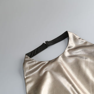 Metallic Halter Neck Sleeveless Long Dress with Twist Knot and Backless Design