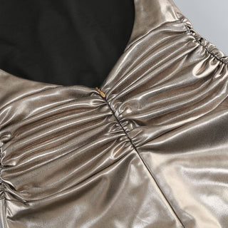 Metallic Halter Neck Sleeveless Long Dress with Twist Knot and Backless Design