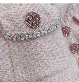 Soft Pink Tweed Knit Mini Dress – Short Sleeve, Pocket Detail