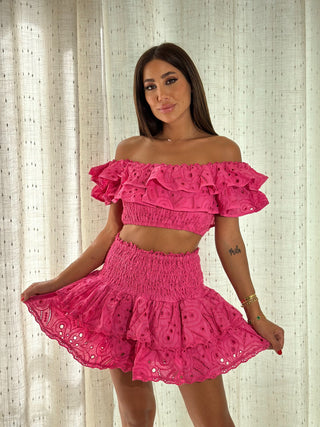 Off Shoulder Embroidered Set