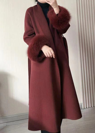 Luxury Double-Sided Wool Long Coat with Detachable Fur Sleeves