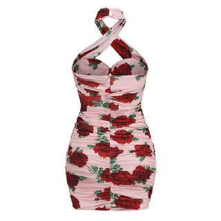 Amelia Halter Neck Flower Sleeveless Mini Dress