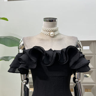 Off-Shoulder Mini Dress with Ruffle Trim and Flared Skirt