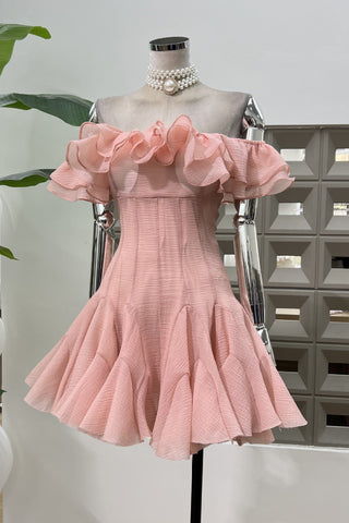Off-Shoulder Mini Dress with Ruffle Trim and Flared Skirt