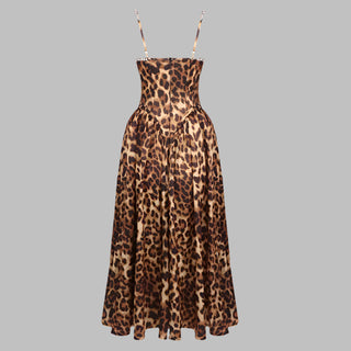 Leopard Print Corset Midi Dress with Crystal Straps