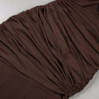 Long Asymmetric Sheer Mesh Dress with Draped Ruched Skirt