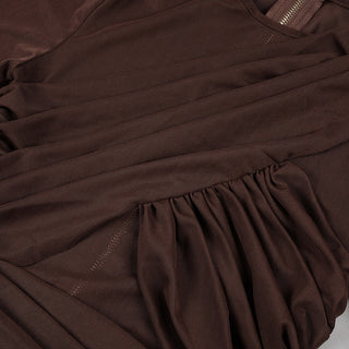 Long Asymmetric Sheer Mesh Dress with Draped Ruched Skirt