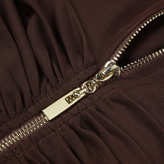 Long Asymmetric Sheer Mesh Dress with Draped Ruched Skirt