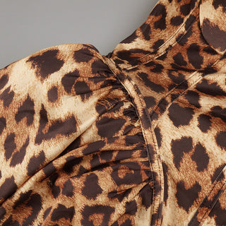 Leopard Print Corset Midi Dress with Crystal Straps