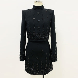 Embellished Long Sleeve Top and Skirt Set