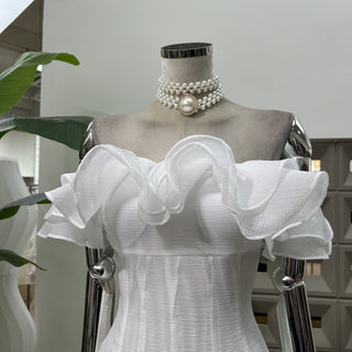 Off-Shoulder Mini Dress with Ruffle Trim and Flared Skirt