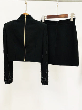 Embellished Long Sleeve Top and Skirt Set