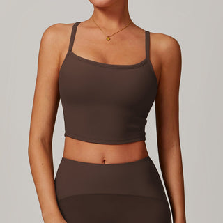 Padded Ribbed Spaghetti-Strap Sports Crop Top