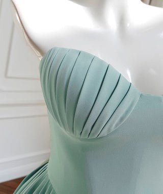 Mint Green Strapless Maxi Dress with Pleated Skirt and Sweetheart Bodice