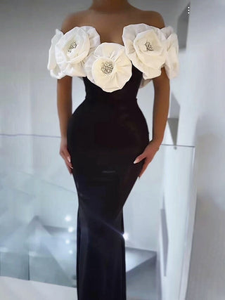 Midnight Bloom Flower Bandage Long Dress