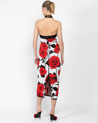 Marylin Halter Backless Flower Midi Dress