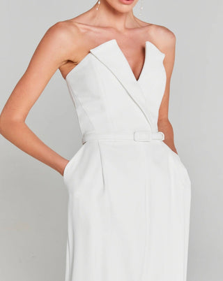 White Pearl Belted Strapless Jumpsuit