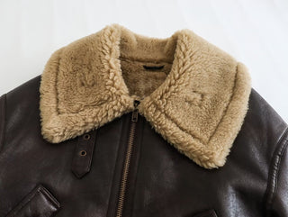Oversized Leather Jacket with Faux Fur Lining