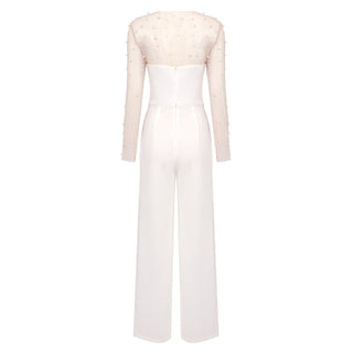 White Pearl Belted Strapless Jumpsuit