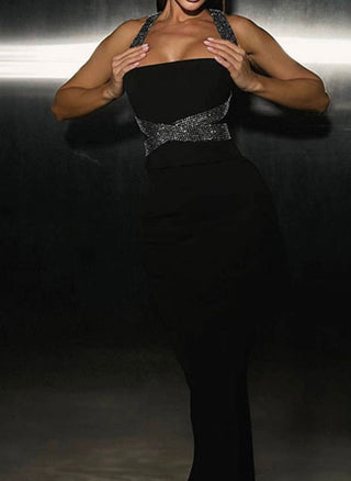 Diamond Cross Back Bandage Long Dress