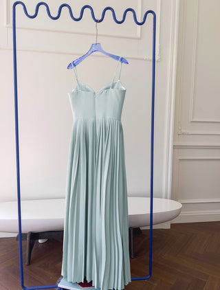 Mint Green Strapless Maxi Dress with Pleated Skirt and Sweetheart Bodice