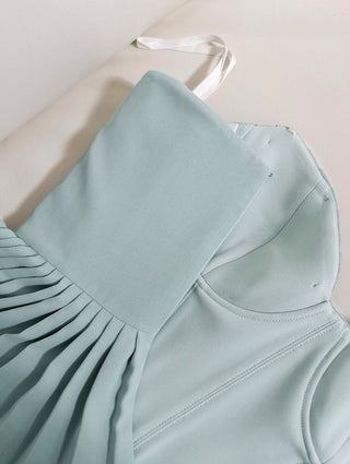 Mint Green Strapless Maxi Dress with Pleated Skirt and Sweetheart Bodice
