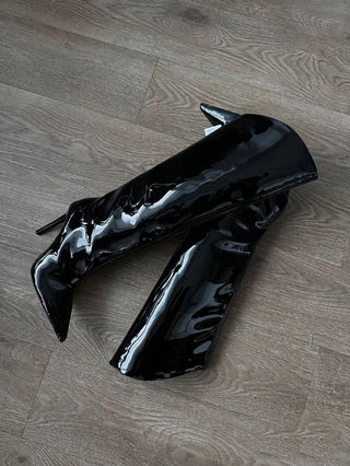 Glossy High-Shine Patent Leather Pointed Toe Knee Boots