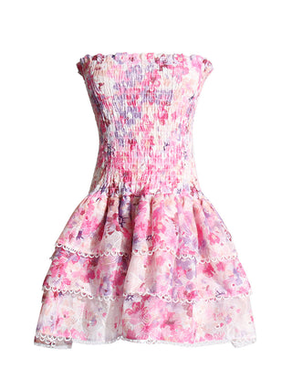 Strapless Embroidered Floral Mini Dress