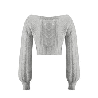 Luxury Off-Shoulder Mohair Cardigan with Crystal Button Accents