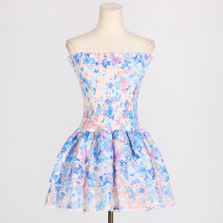 Strapless Embroidered Floral Mini Dress