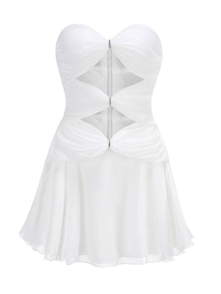 Elegant Ruched Sweetheart Strapless Mini Dress - Sunshine Yellow & Classic White